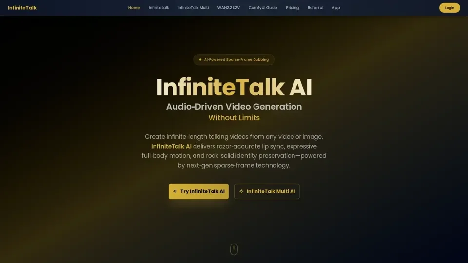 InfiniteTalk AI | Sparse-Frame, Audio-Driven Video Dubbing