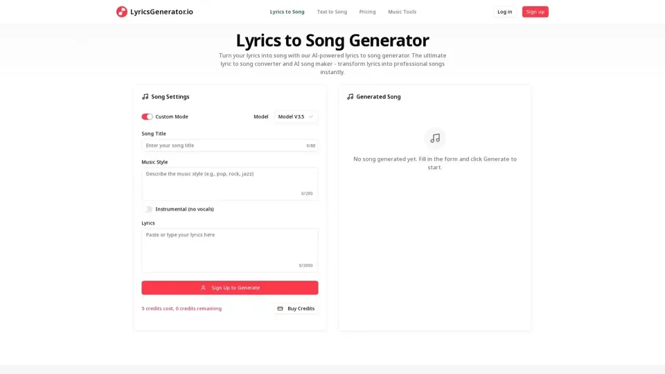 Lyrics to Song Generator - AI Lyric to Song Converter