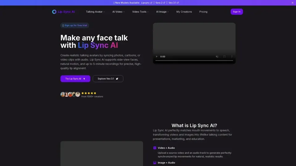 Lip Sync AI | Free Online AI Talking Avatar Generator