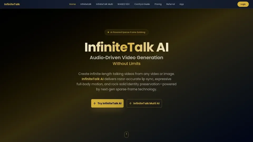 InfiniteTalk AI | Sparse-Frame, Audio-Driven Video Dubbing