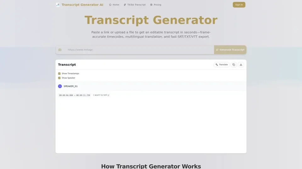 Transcript Generator – TranscriptGenerator.ai