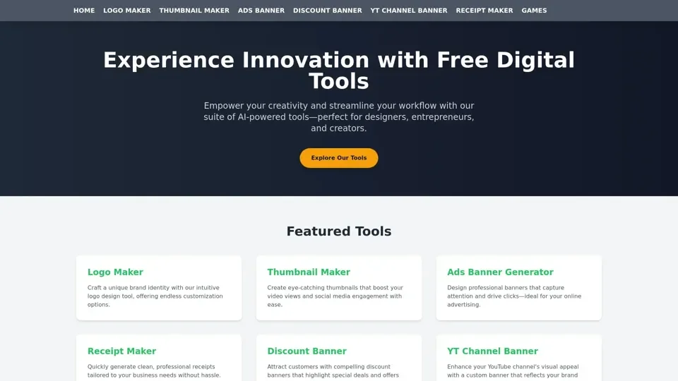 FREE TOOLS PROVIDER- LOGO, THUMBNAIL, ADS, CHANNEL BANNER, Receipt Maker