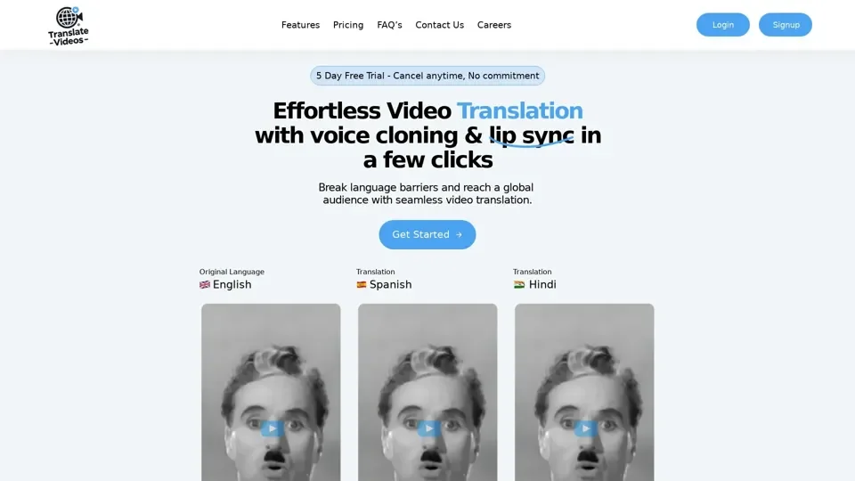 Start for Free - Effortless Video Translation with voice cloning & lip sync in a few clicks