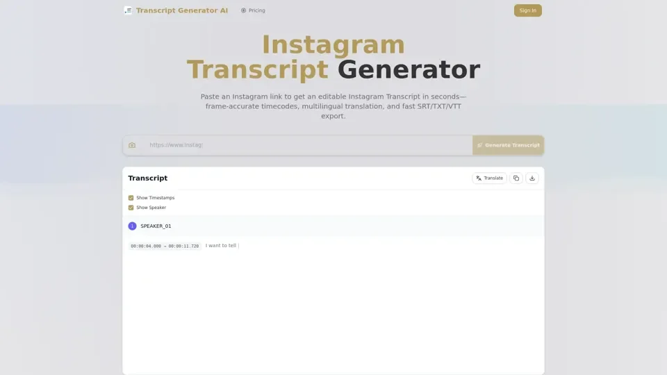 Instagram Transcript Generator – TranscriptGenerator.ai