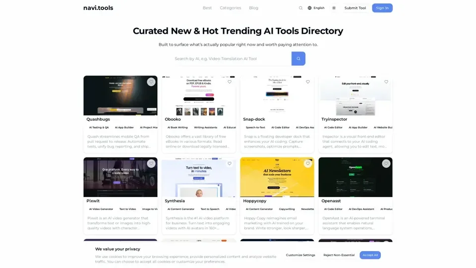 Curated New & Hot Trending AI Tools Directory | Navi.tools