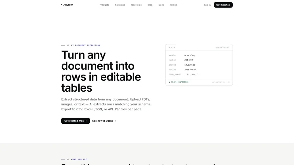 Anyrow - Turn any document into rows in editable tables