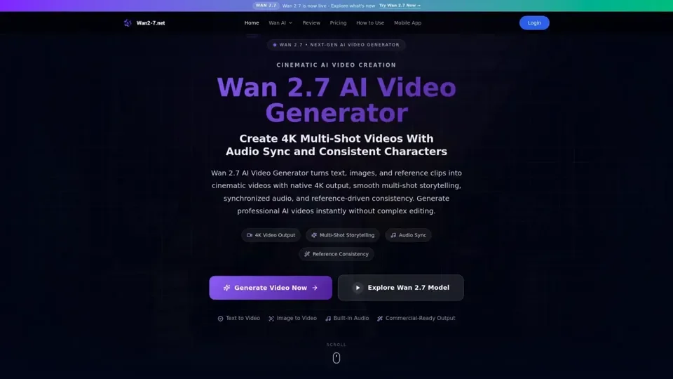 Wan 2.7 - Next-Gen AI Video Generator With 4K Multi-Shot