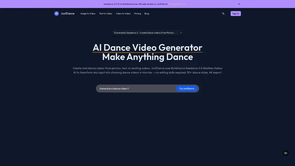 JustDance: AI Dance Video Generator - Make Anything Dance
