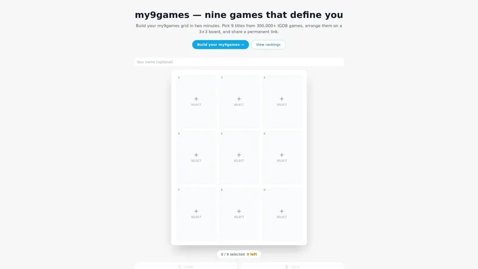my9games — The nine games that define you, in one grid