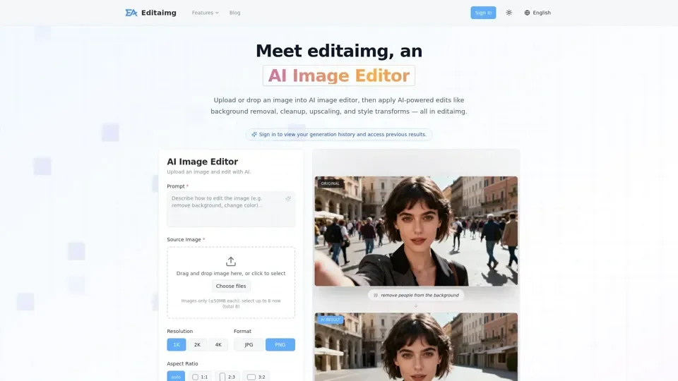 Editaimg: Edit and enhance photos with AI Image Editor