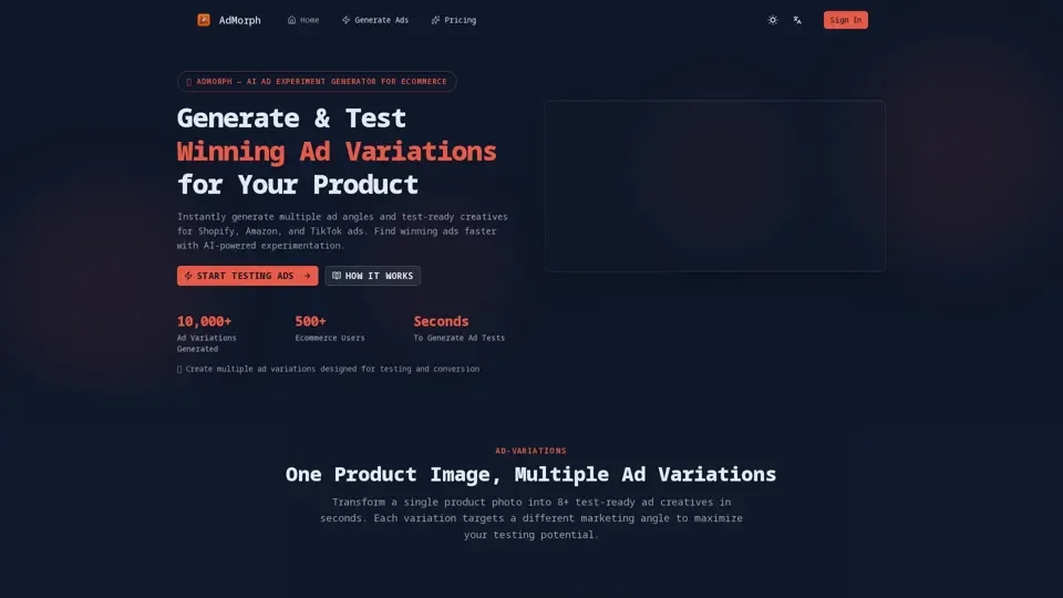 AdMorph — AI Ad Generator for TikTok, Amazon & Ecommerce