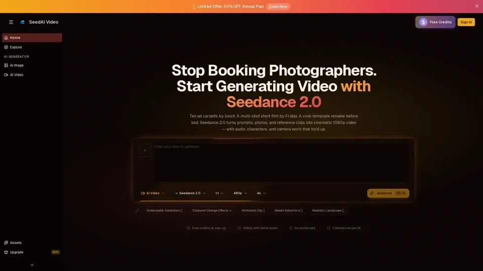 Seedance 2.0 AI Video Generator — Free Online | seedaivideo