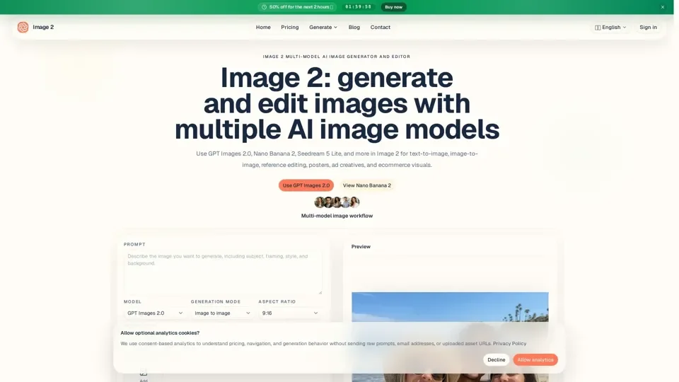 Image 2 AI Image Generator with GPT Images 2.0 and Nano Banana 2 | Image 2